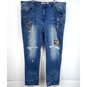 Born Fly Blue Denim Skinny Jeans Distressed Patches Big Tall Mens 46 x 33